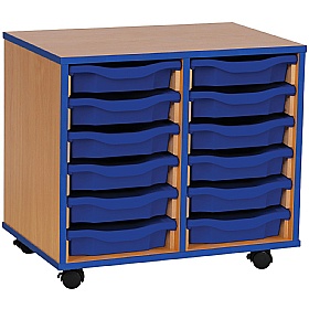 Coloured Edge Mobile 12 Tray Single Storage Blue