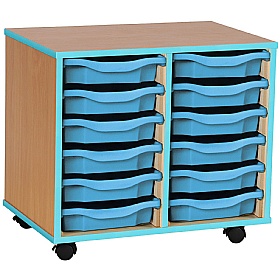 Coloured Edge Mobile 12 Tray Single Storage Cyan
