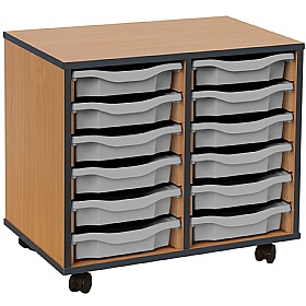 Coloured Edge Mobile 12 Tray Single Storage Grey