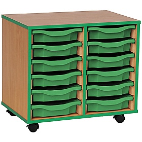 Coloured Edge Mobile 12 Tray Single Storage Green