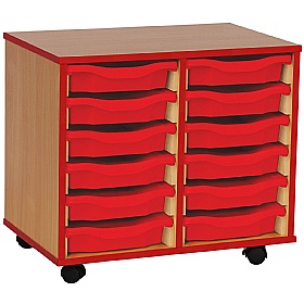Coloured Edge Mobile 12 Tray Single Storage Red