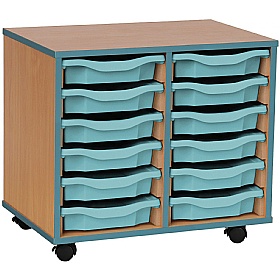 Coloured Edge Mobile 12 Tray Single Storage Metal Blue