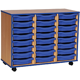 Coloured Edge Mobile 24 Tray Single Storage Beech Blue