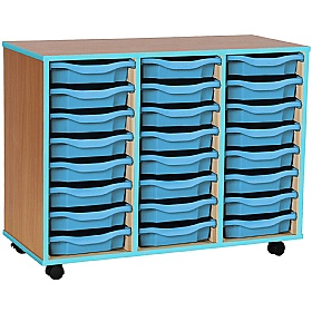 Coloured Edge Mobile 24 Tray Single Storage Beech Cyan