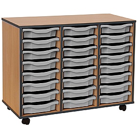 Coloured Edge Mobile 24 Tray Single Storage Beech Grey
