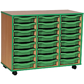 Coloured Edge Mobile 24 Tray Single Storage Beech Green