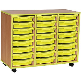 Coloured Edge Mobile 24 Tray Single Storage Beech Lime
