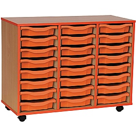 Coloured Edge Mobile 24 Tray Single Storage Beech Tangerine