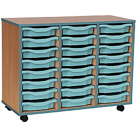 Coloured Edge Mobile 24 Tray Single Storage Beech Metal Blue