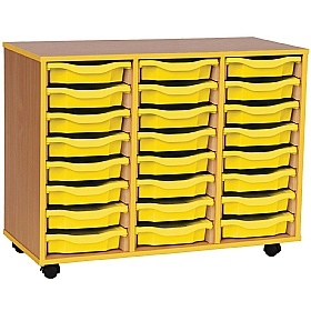 Coloured Edge Mobile 24 Tray Single Storage Beech Yellow