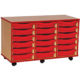 Coloured Edge Mobile 18 Tray Single Storage Red