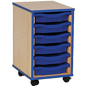 Coloured Edge Mobile 6 Tray Single Storage Maple Blue