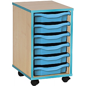 Coloured Edge Mobile 6 Tray Single Storage Maple Cyan