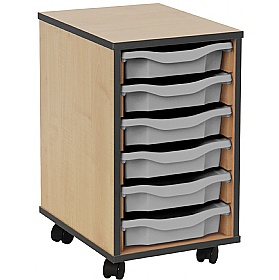 Coloured Edge Mobile 6 Tray Single Storage Maple Grey