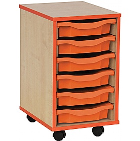 Coloured Edge Mobile 6 Tray Single Storage Maple Tangerine