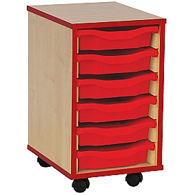 Coloured Edge Mobile 6 Tray Single Storage Maple Red