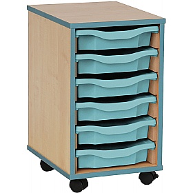 Coloured Edge Mobile 6 Tray Single Storage Maple Metal Blue