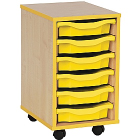 Coloured Edge Mobile 6 Tray Single Storage Maple Yellow