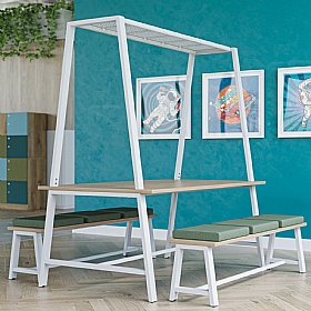 Atomic Rectangular  Breakout and Meeting Tables with Overhead Gantry