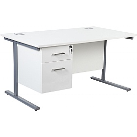 Horizon Rectangular Cantilever Office Desks With Single Fixed Pedestal - Office Desks