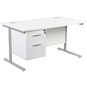 Horizon Rectangular Cantilever Office Desks With Single Fixed Pedestal - Office Desks