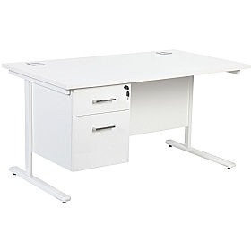 Horizon Rectangular Cantilever Office Desks With Single Fixed Pedestal - Office Desks