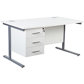 Horizon Rectangular Cantilever Office Desks With Single Fixed Pedestal - Office Desks