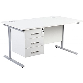 Horizon Rectangular Cantilever Office Desks With Single Fixed Pedestal - Office Desks