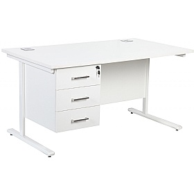 Horizon Rectangular Cantilever Office Desks With Single Fixed Pedestal - Office Desks