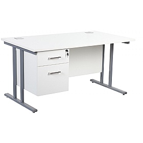 Horizon Deluxe Rectangular Cantilever Office Desks With Single Fixed Pedestal