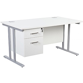 Horizon Deluxe Rectangular Cantilever Office Desks With Single Fixed Pedestal - Office Desks