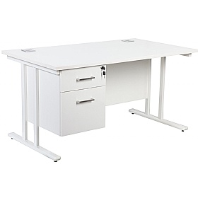 Horizon Deluxe Rectangular Cantilever Office Desks With Single Fixed Pedestal - Office Desks