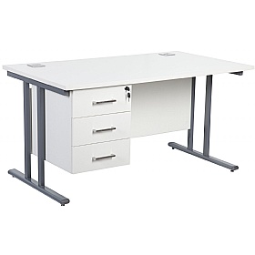 Horizon Deluxe Rectangular Cantilever Office Desks With Single Fixed Pedestal - Office Desks