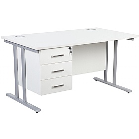 Horizon Deluxe Rectangular Cantilever Office Desks With Single Fixed Pedestal - Office Desks