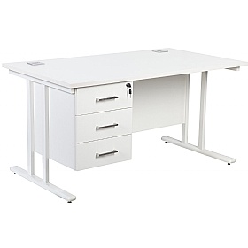 Horizon Deluxe Rectangular Cantilever Office Desks With Single Fixed Pedestal - Office Desks
