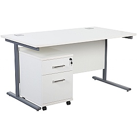 Horizon Rectangular Cantilever Office Desks With Mobile Pedestal - Office Desks
