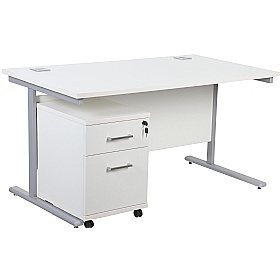 Horizon Rectangular Cantilever Office Desks With Mobile Pedestal - Office Desks