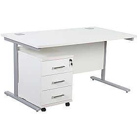 Horizon Rectangular Cantilever Office Desks With Mobile Pedestal - Office Desks