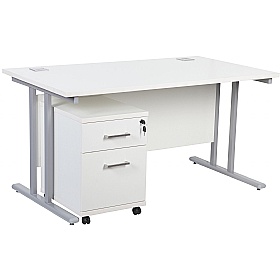 Horizon Deluxe Rectangular Cantilever Office Desks With Mobile Pedestal - Office Desks