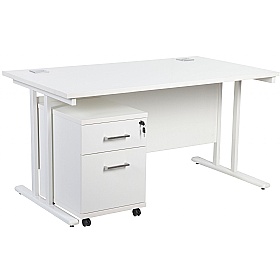 Horizon Deluxe Rectangular Cantilever Office Desks With Mobile Pedestal - Office Desks