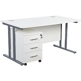 Horizon Deluxe Rectangular Cantilever Office Desks With Mobile Pedestal - Office Desks
