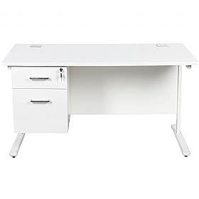 Horizon Rectangular Cantilever Office Desks With Single Fixed Pedestal - Office Desks