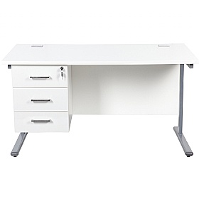 Horizon Rectangular Cantilever Office Desks With Single Fixed Pedestal - Office Desks