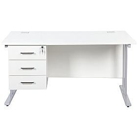 Horizon Deluxe Rectangular Cantilever Office Desks With Single Fixed Pedestal - Office Desks