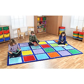 Rainbow Squares Rectangular Placement Carpet - School Furniture