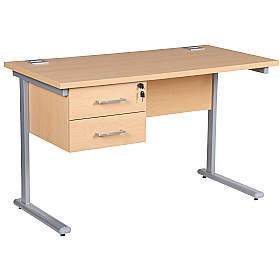 Horizon Compact Cantilever Office Desks With Single Fixed Pedestal - Office Desks