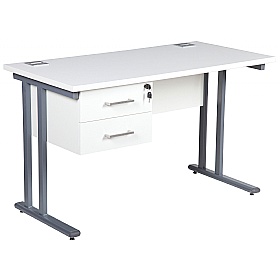 Horizon Deluxe Compact Rectangular Cantilever Office Desks With Single Fixed Pedestal