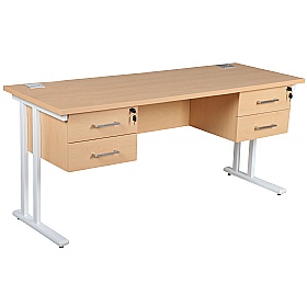 Horizon Compact Deluxe Rectangular Cantilever Office Desks With Double Fixed Ped