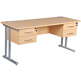 Horizon Compact Deluxe Rectangular Cantilever Office Desks With Double Fixed Ped