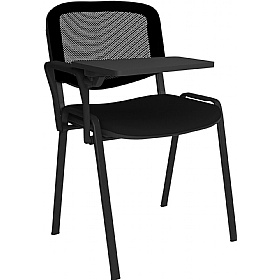 Taurus Black Frame Mesh Back Stacking Conference Chairs with Writing Tablet